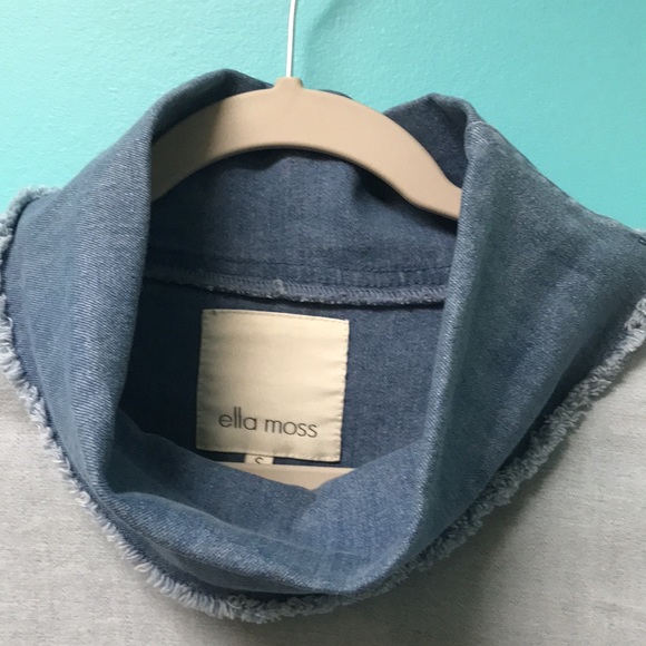 Ella Moss NWT patchwork three toned jean shirt with ripped style fringe. Size Sm - Picture 2 of 6